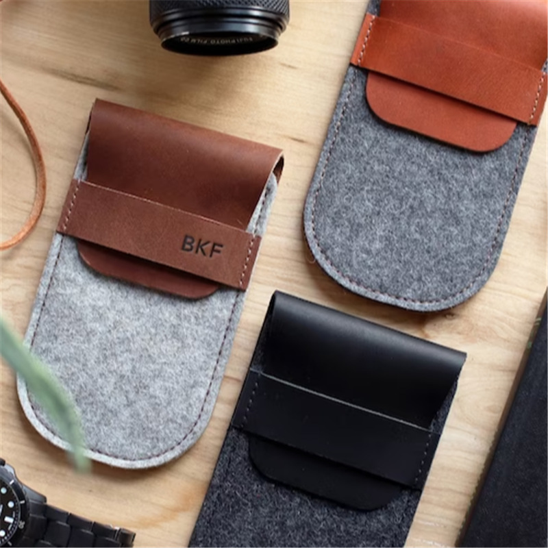 pu皮革无线鼠标收纳包毛毡拼接皮革鼠标袋拼色无线鼠标袋