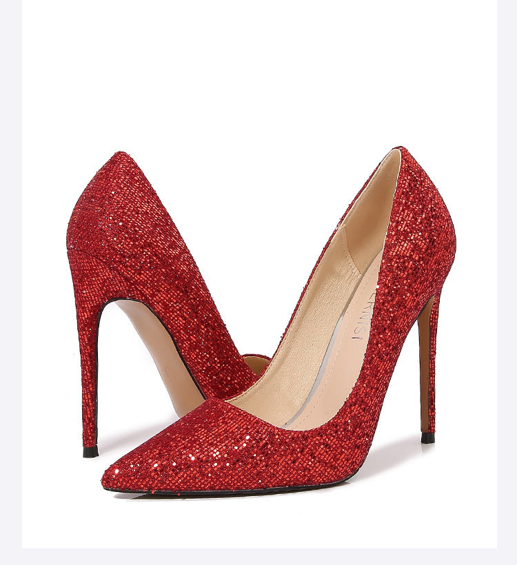 Giày cao gót nữ mũi nhọn gót siêu cao phủ sequins lấp lánh phong cách Âu Mỹ — Màu bạc, Màu sắc, Màu vàng, Màu đỏ chi tiết 41