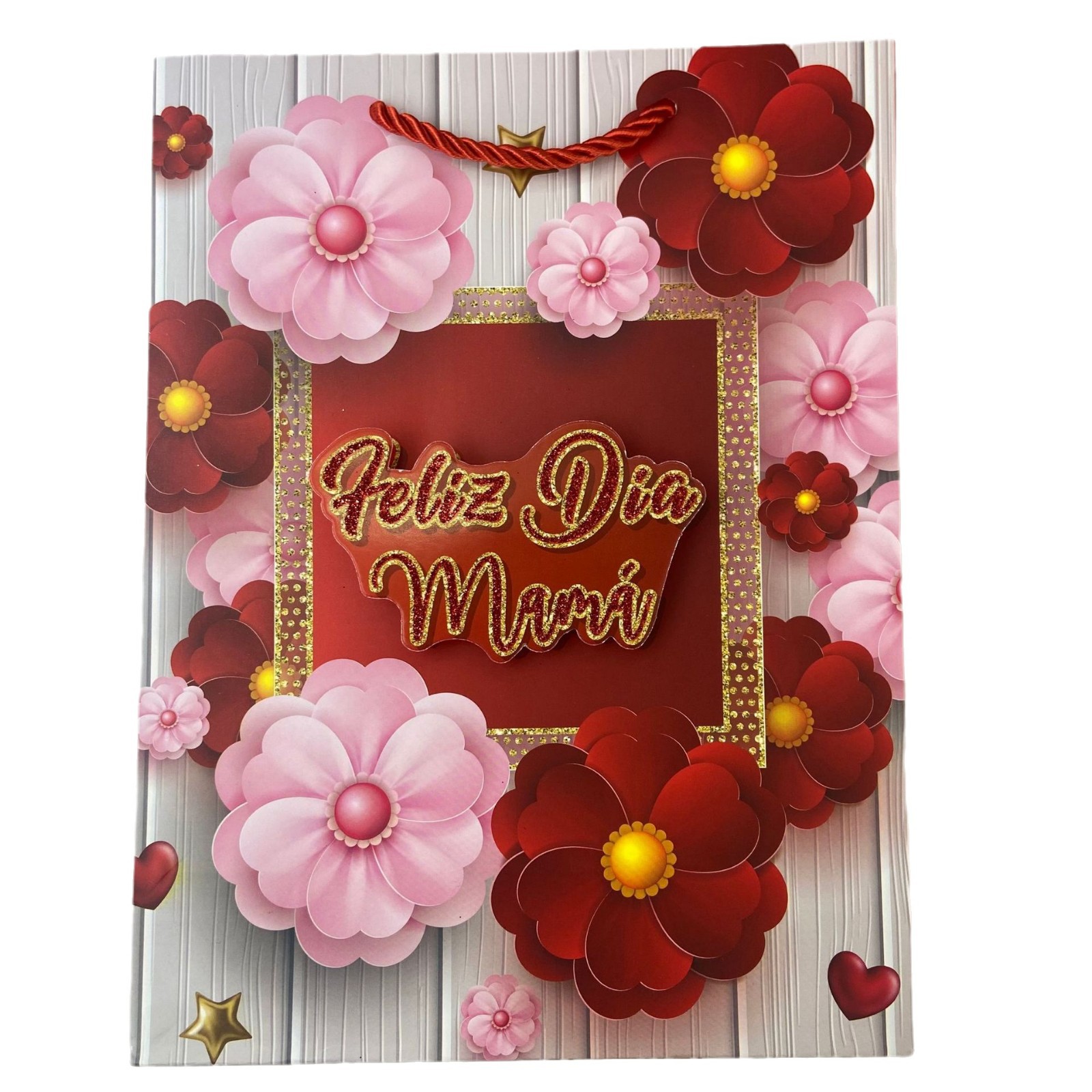 Bolsa de papel portátil de regalo Bolsa de regalo de mano del día de la madre de flores rojas creativas de alta gama de estilo chino