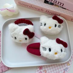 かわいいぬいぐるみのKittyの甘いアンゴラの赤い系の蝶結びのヘアピンの大きいサイズのbbクリップの漫画のヘアリングの女性