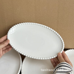 フレンチパールエッジオーバルセラミックプレートイン韓国純白デザートプレート洋食プレート朝食プレート収納プレート