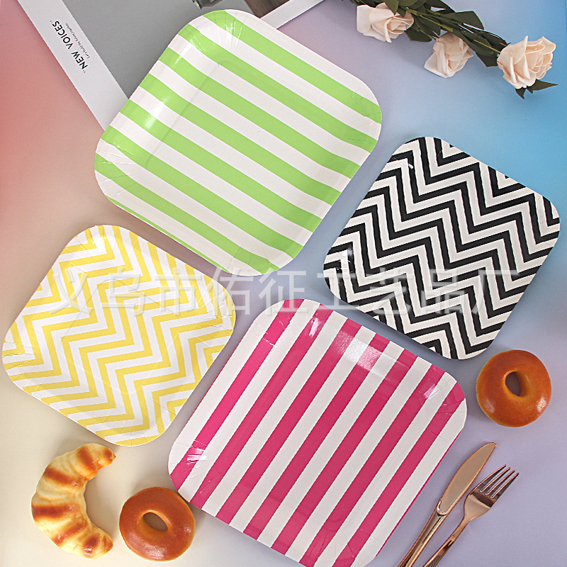 [Low Price Promotion] Disposable 7inch / 9inch Four-Color Square Paper Plate Cake Plate Party Decoration Plate