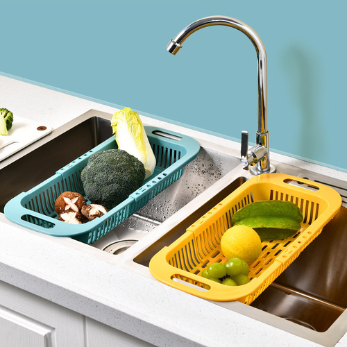 跨境伸缩沥水篮家用厨房创意水槽沥水架可调节沥水蔬菜水果篮代发
