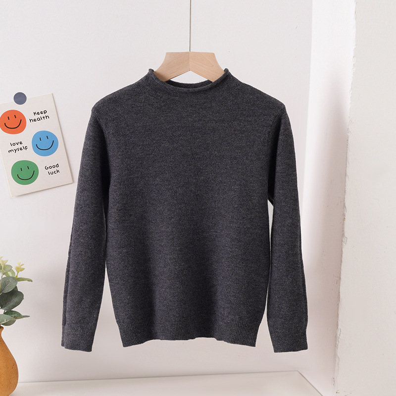 Hombres y niñas bebés nuevos colores sólidos bordes padres-hijos ropa de base jersey suéter de punto para niños cuerpo cercano medio cuello de cachemira