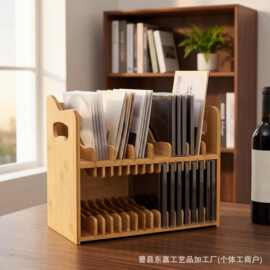 跨境双层唱片盒大容量光盘专辑整理架桌面木制CD黑胶唱片展示架子