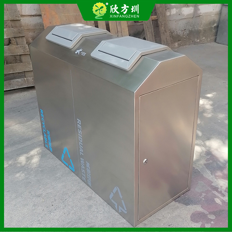 室内商场小区不锈钢方形直投口果皮箱环卫垃圾桶商用金属垃圾箱