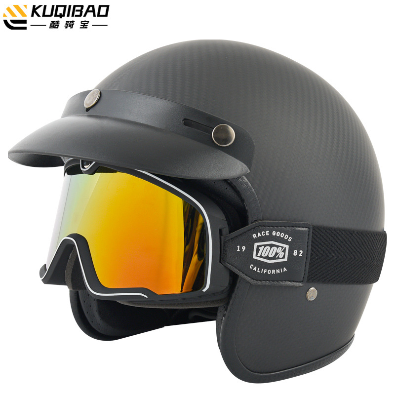 Cool Qibao Carbon Fiber Retro Motorcycle Helmet Motorcycle Men's and Women's Half Helmet Lightweight Extra Large Size Four-Season Helmet