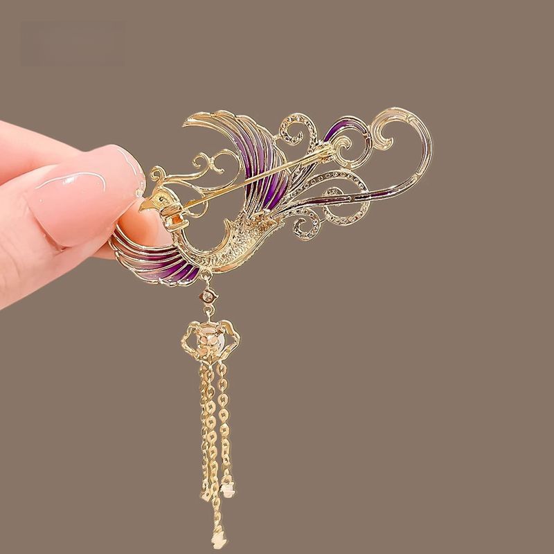 Chinese Style Enamel Brooch Women's Gradient Tassel Phoenix Light Luxury Vintage Corsage Pin Suit Jacket High-end Accessories