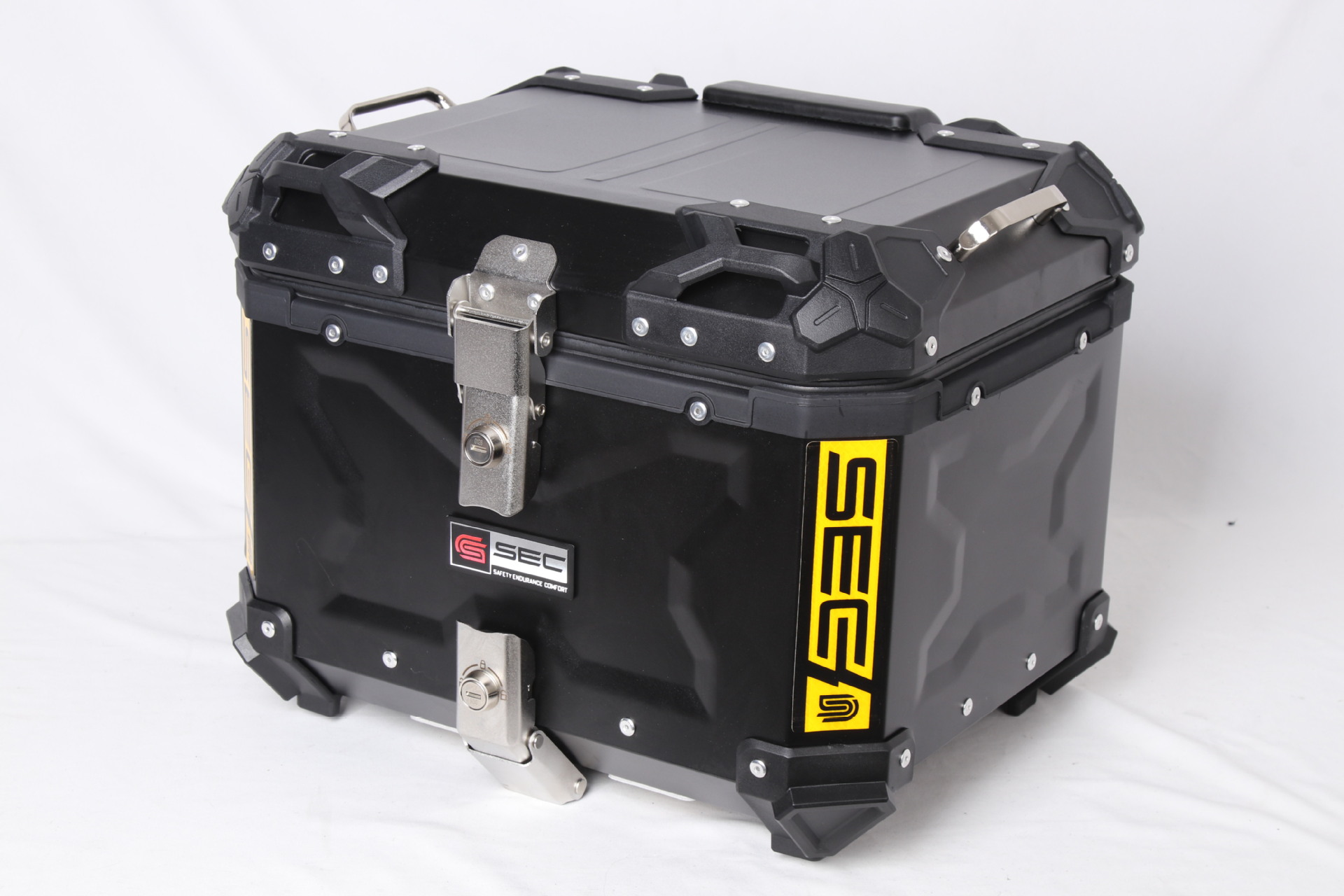 Fabricante de motocicleta 45L impermeable baúl de aleación de aluminio baúl trasero de automóvil eléctrico caja de almacenamiento de desmontación rápida