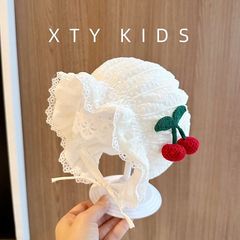 韩版可爱女宝宝遮阳帽春秋薄款小樱桃纯棉户外超萌婴幼儿胎帽夏季