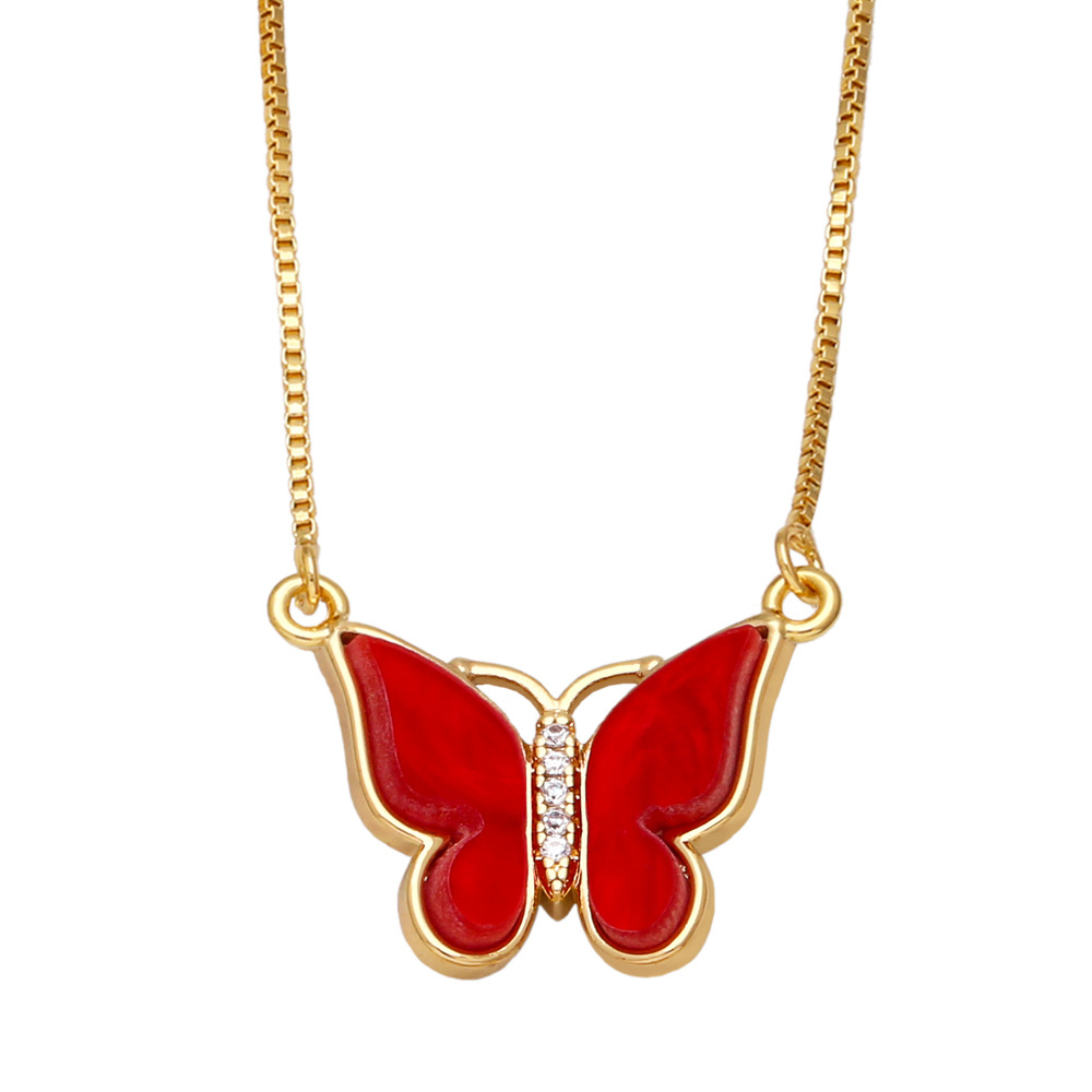 Fashion Butterfly Copper Necklace Inlay Resin Zircon Copper Necklaces