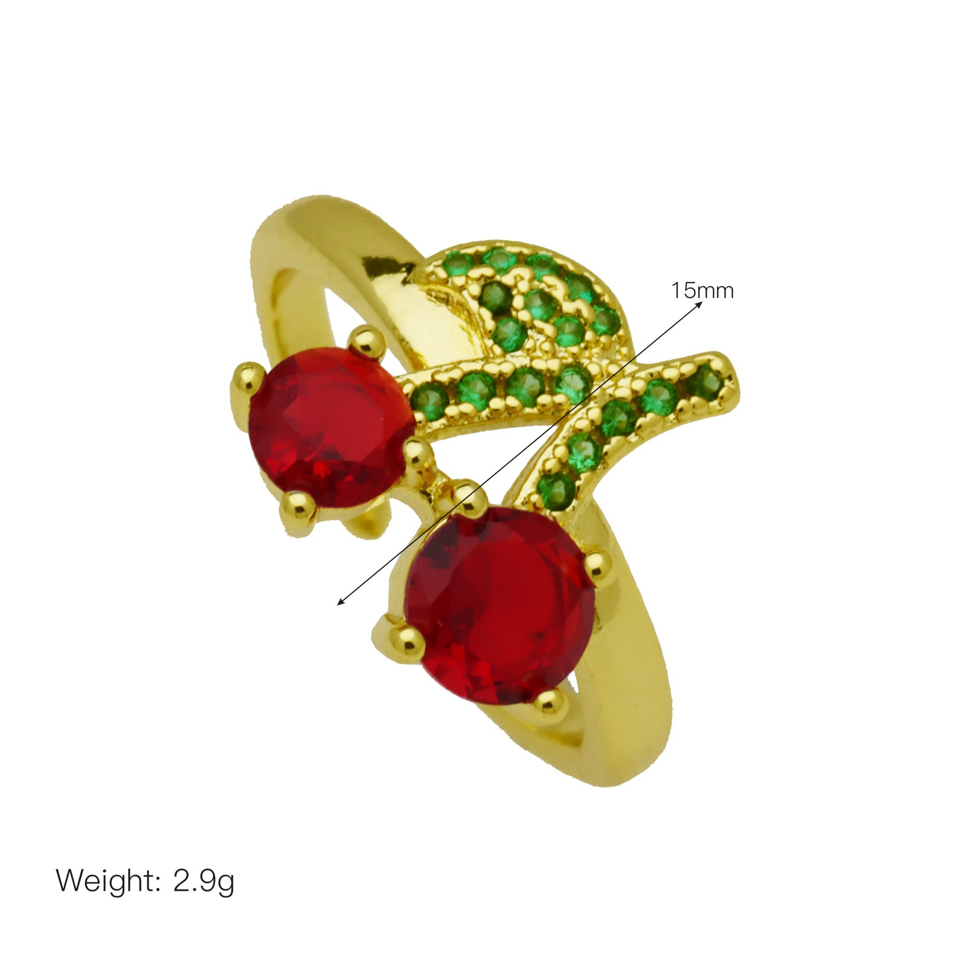 Adjustable, One Size Ring Size 1 Piece Quantity Wholesale Jewelry Retro Classic Style Cherry Copper Zircon 18K Gold Plated Open Rings