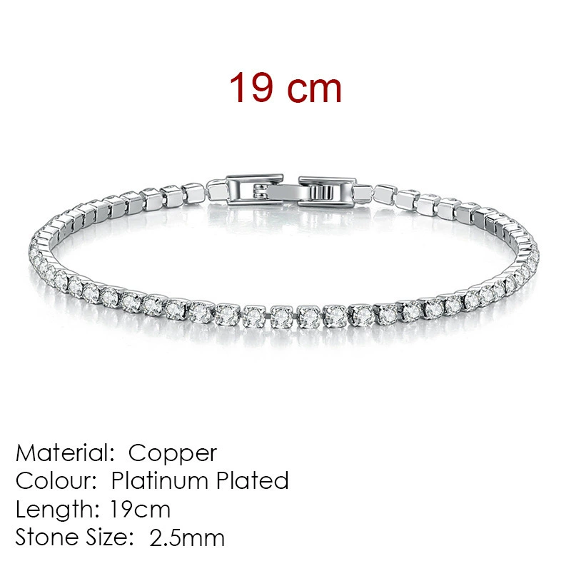 Браслет tennis Chengyuan Jewelry, циркон 2,5 мм, медь с гальваническим покрытием, 14–19 см