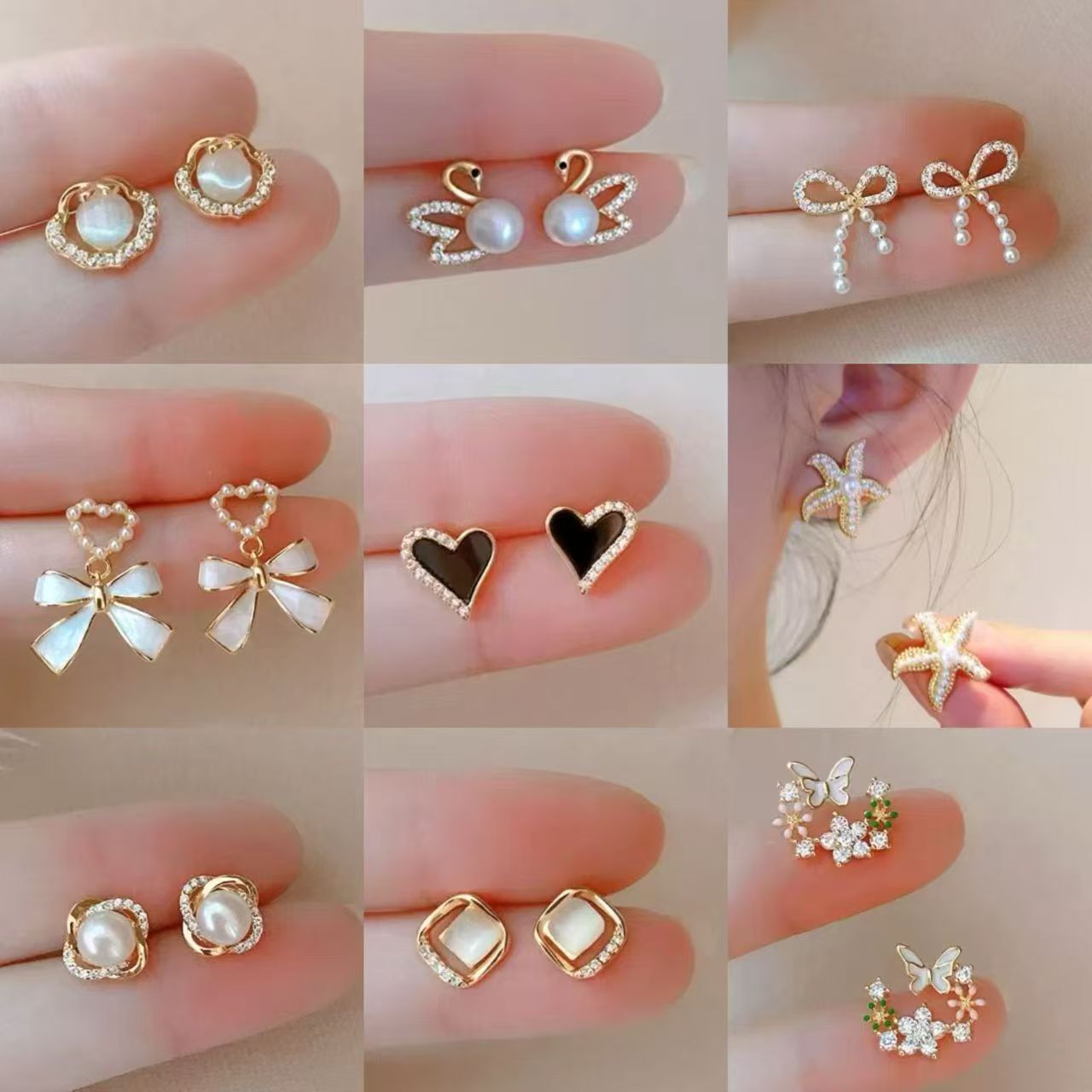 抖音爆款合集~精致小巧耳环甜美小众简约新款耳钉气质百搭耳饰品