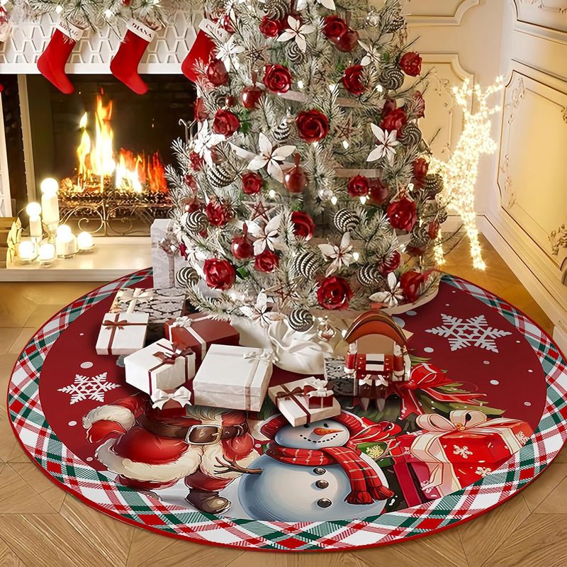 新しい国境を越えたクリスマスの木のスカートクリスマスの装飾品の漫画のプリントの木のスカートはクリスマスツリーの底のエプロンを並べます。|undefined