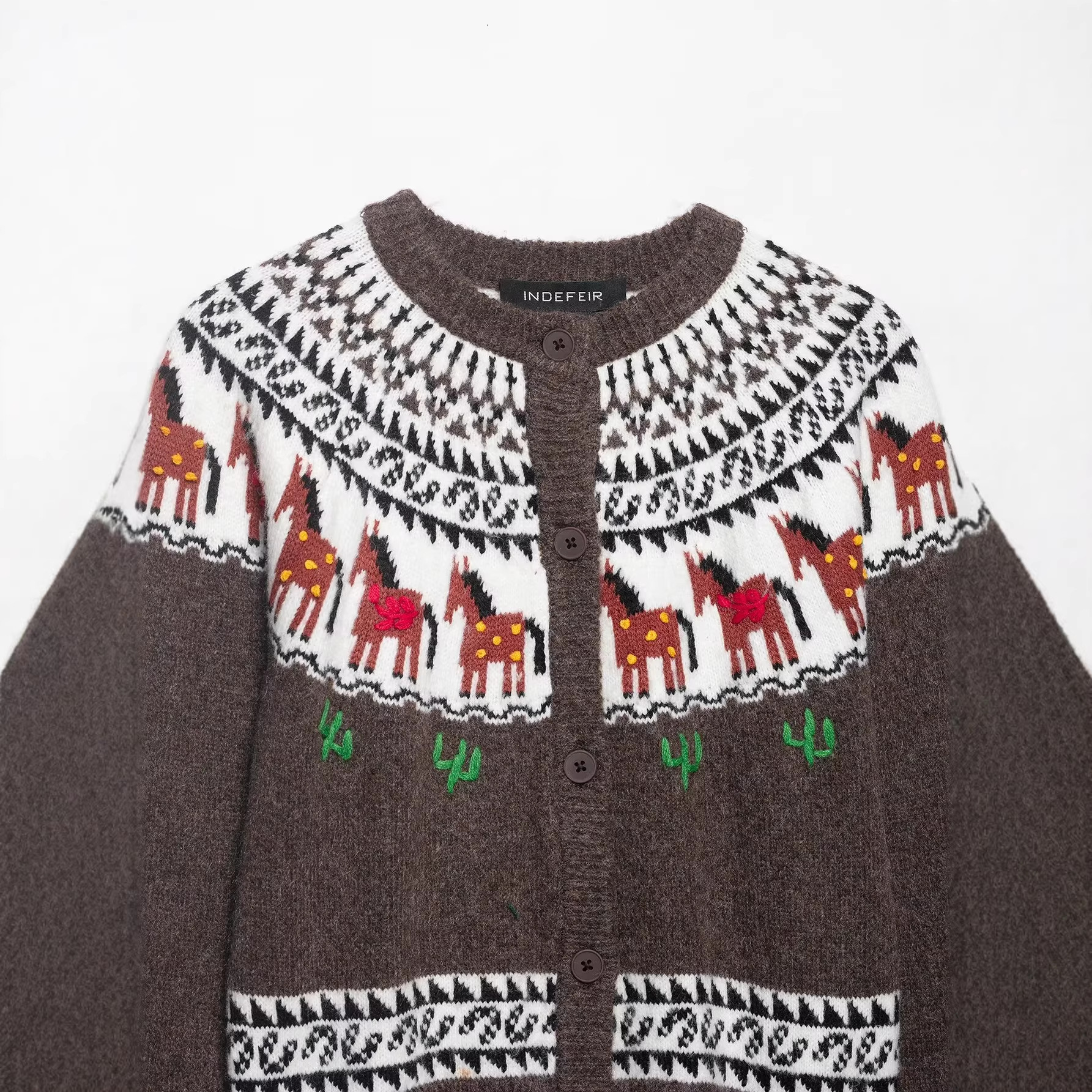 ZA comercio exterior al por mayor estilo francés de moda de mujer temperamento casual Jacquard abrigo de punto 0021002