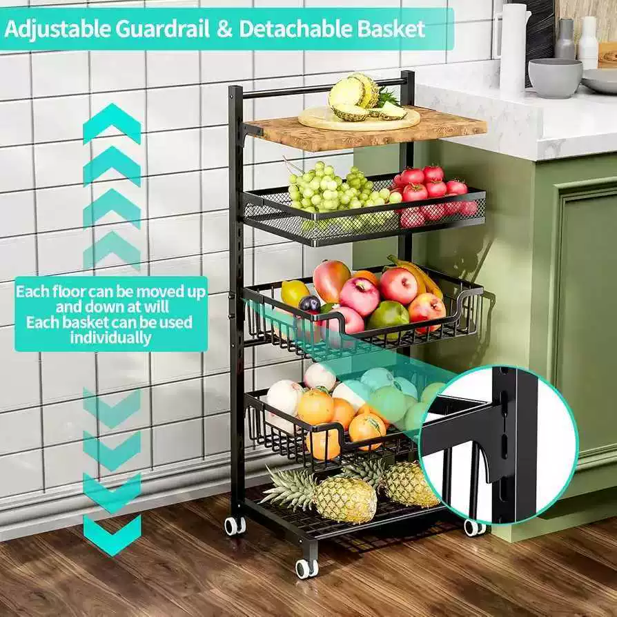 Kitchen thickened multi-layer removable storage rack with wheels for home multi-functional floor-standing snack trolley storage rack