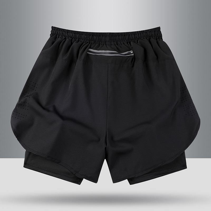 Large-pocket sports men's fitness double-layer anti-embarrassment quick-dry plus-size boxer swimwear professional hot spring swimming gear