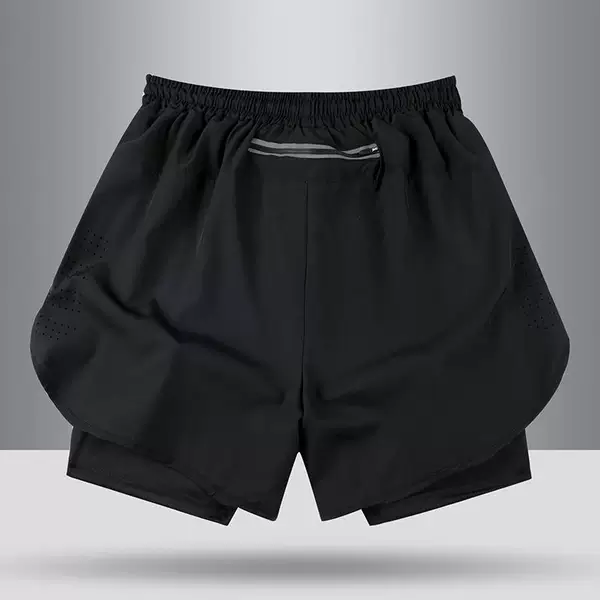 Large-pocket sports men's fitness double-layer anti-embarrassment quick-dry plus-size boxer swimwear professional hot spring swimming gear