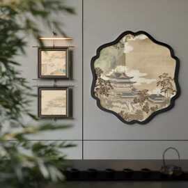 新中式金属圆形装饰画客厅玄关挂画餐厅茶室壁画卧室挂件艺术装置