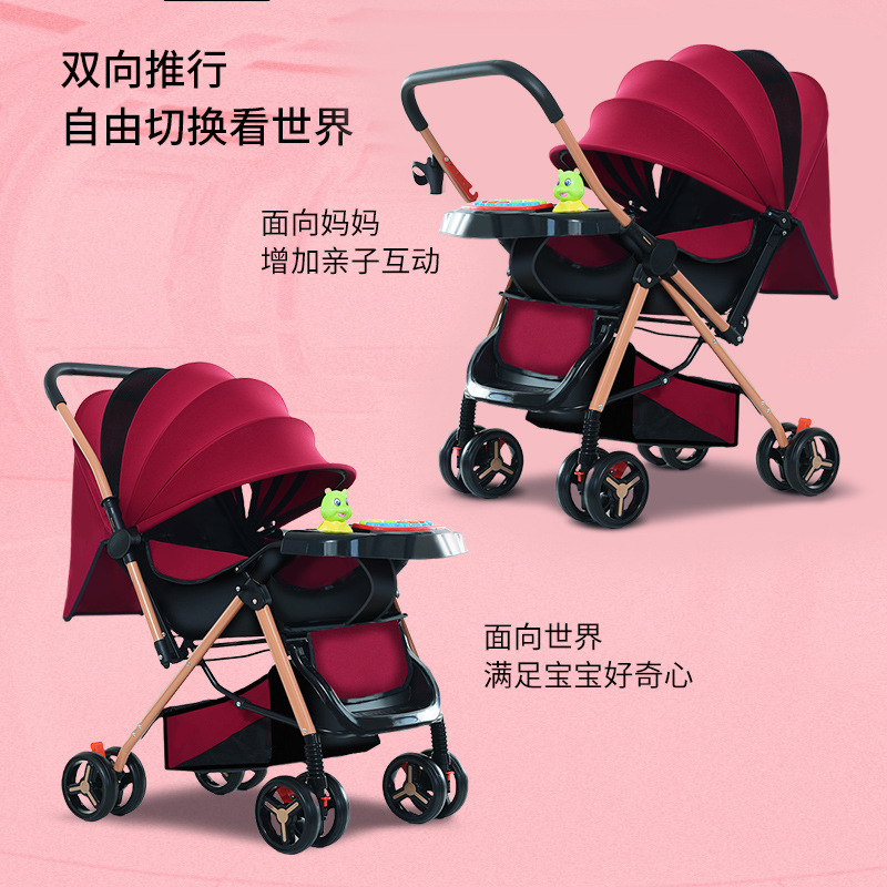 Carrinche de bebés bidireccional para sentarse y acostarse, plegable y portátil ultraligero para bebés de 0 - 3 años de edad. Carrinche de cuatro ruedas para niños