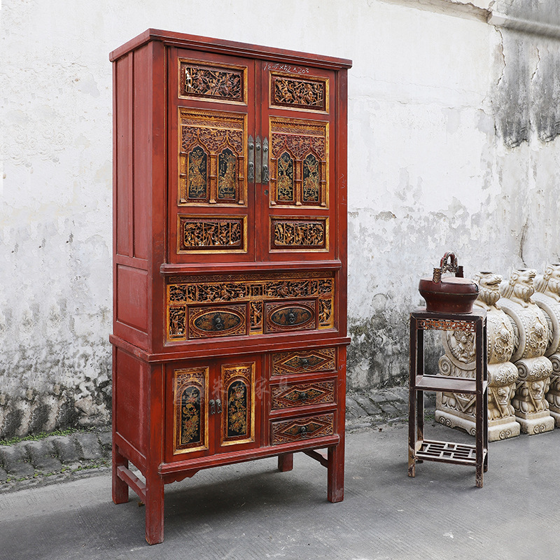 定制中式古典实木衣柜雕花柜带抽屉柜子家用复古收纳柜卧室家具