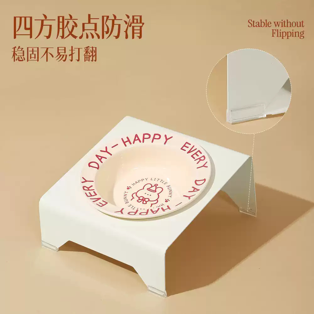 Tazón de cerámica para gatos de pies altos, tazón de comida para gatos, tazón de comida para perros, tazón de agua anti-volque, estante elevado, tazón de arroz para mascotas de gran calibre