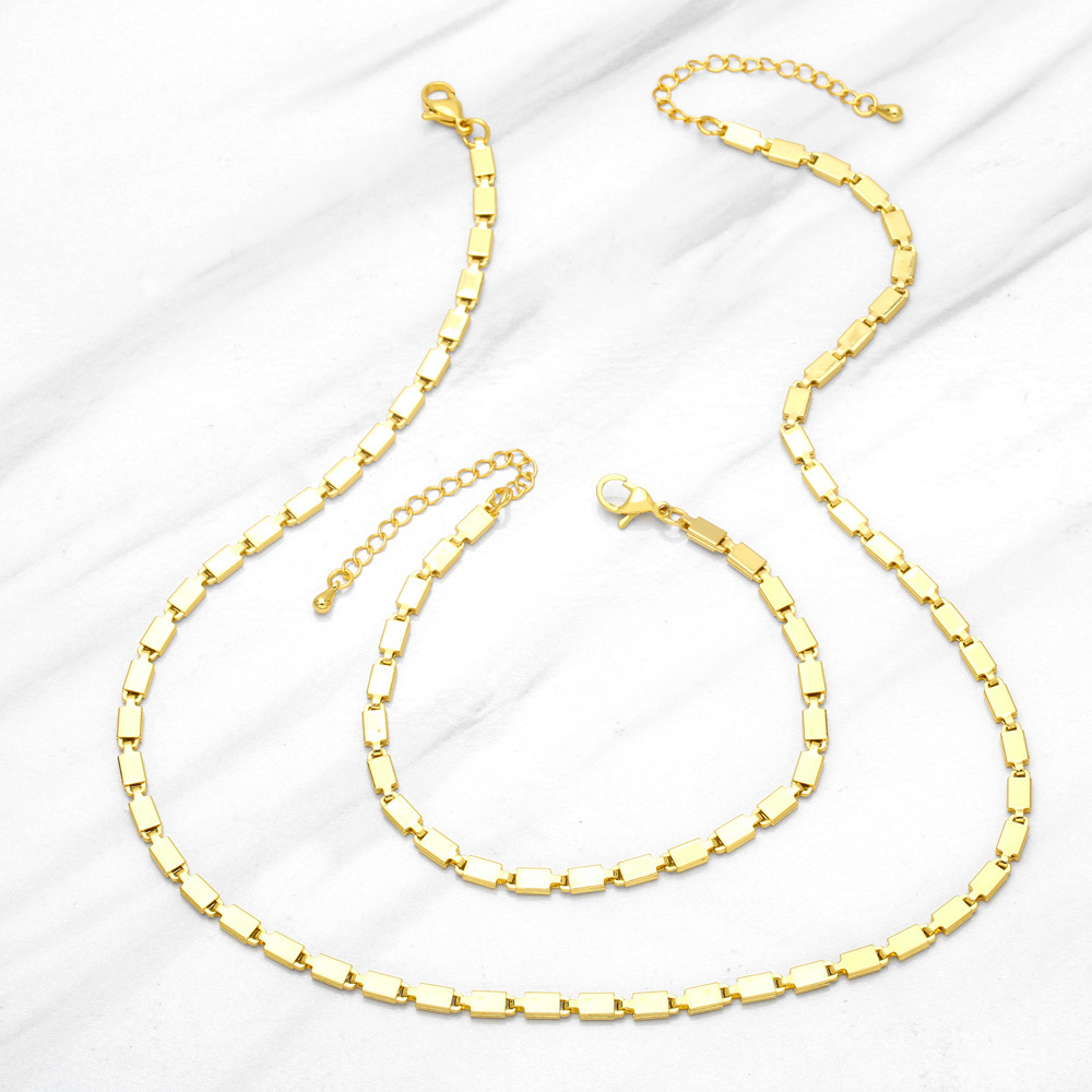 Copper 18K Gold-plated Small Square Snake Bones Chain Necklace