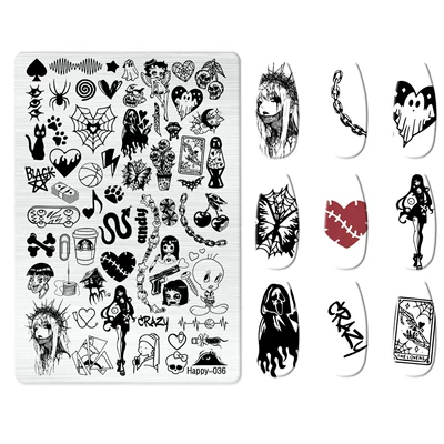 Dırnaq bəzəkləri: Cartoon Line Frosted Stamping Plate - happy-036-with-back-plate