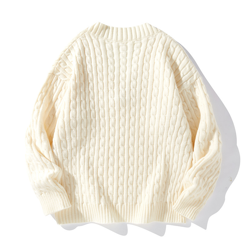 Herren-Strickpullover mit V-Ausschnitt, Herbst/Winter, Oversize-Schnitt, lässig, locker, dünnes Garn, College-Stil, Acrylmischung, minimalistischer, strukturierter Pullover_voghion.com