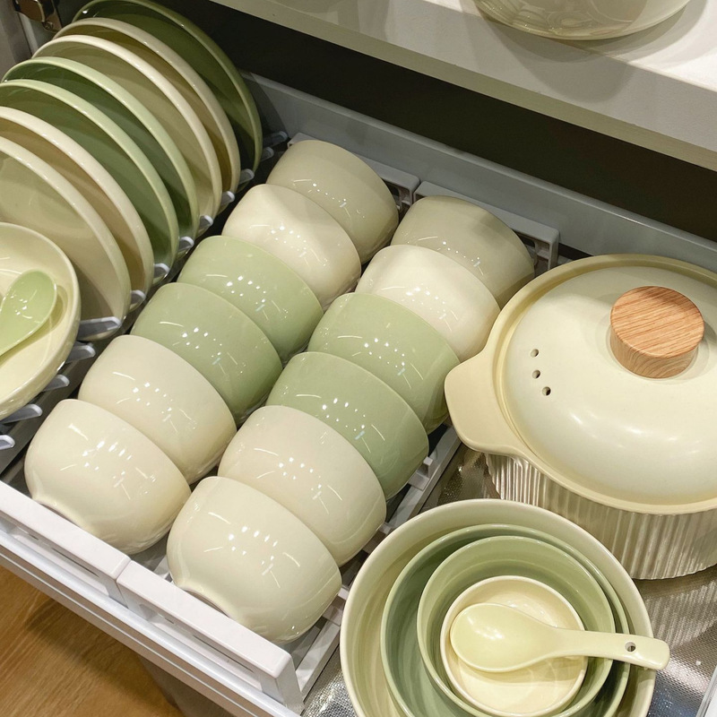 Underglaze Color Tableware Cream Style Dish Set Household Plate Bowl Instant Noodle Bowl Ceramic Tableware Set Full Set for Home Use