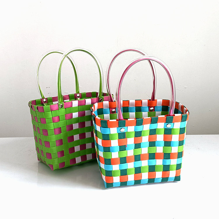 New Woven Bag Color Woven Basket Handbag Hand Gift Basket Children's Basket Women's Small Bag Photo Beach Bag