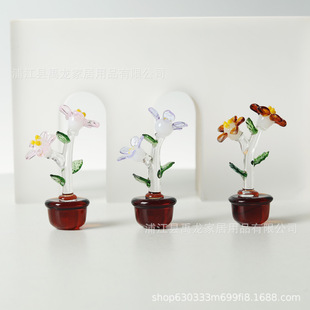 桌面盆景两枝花水晶小摆件花植创意工艺品办公盆栽摆饰客厅乔迁礼-阿里巴巴