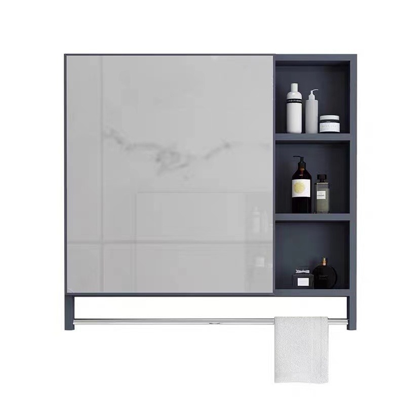 Nordic Style Space Aluminum Bathroom Combination Storage Bathroom Wall-Mounted Storage Mirror Storage Rack Makeup Mirror Cabinet