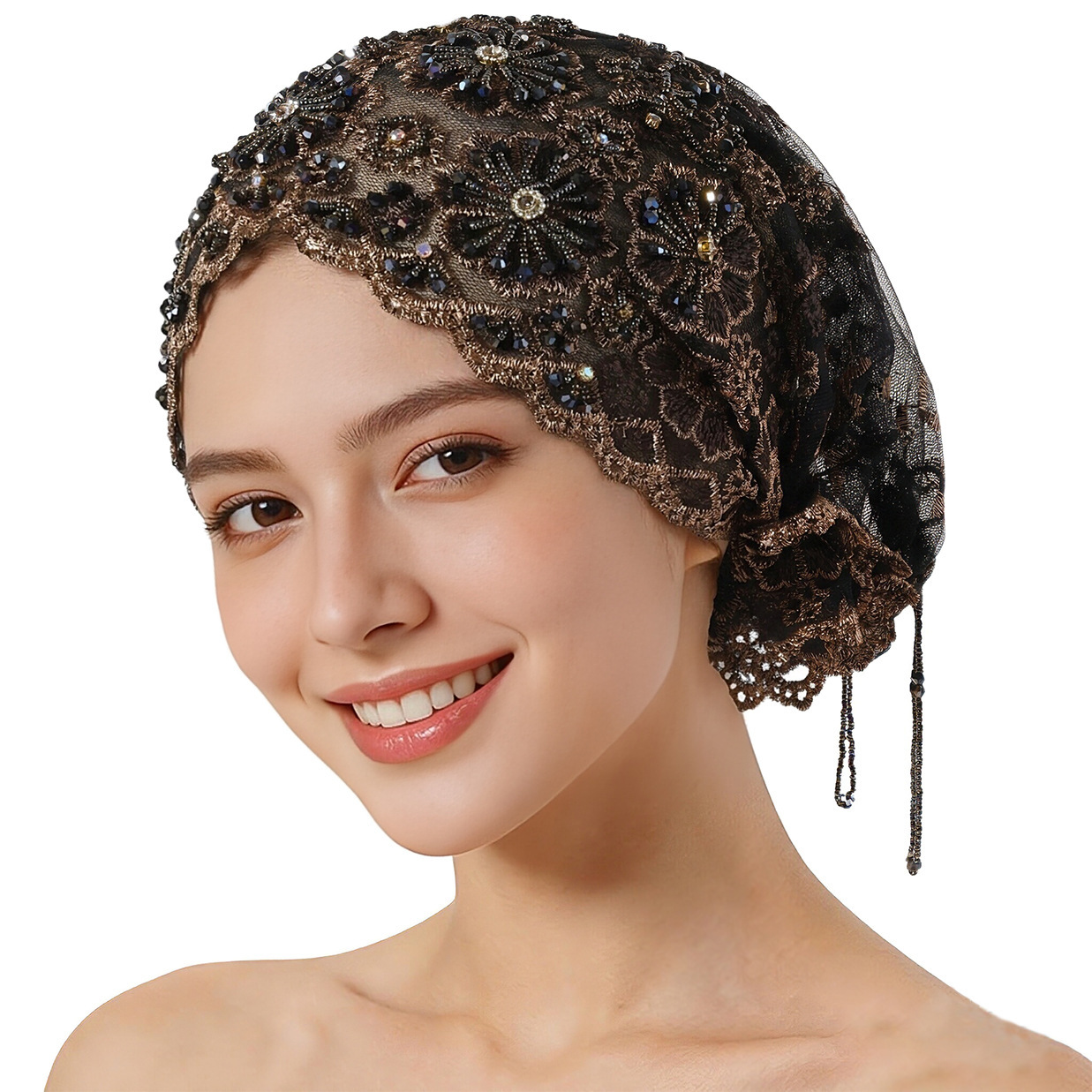 Cross-border best-selling new model: handcrafted heavy-duty beaded tassel cap with fish tail tassels and embroidery, popular hat