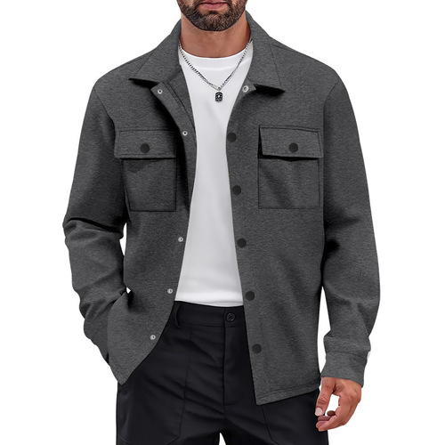 Men's Thickened Wool Blend Cross-Border American Style Workwear Retro Commute Single Button Collar Jacket Casual Long-Sleeve Shirt