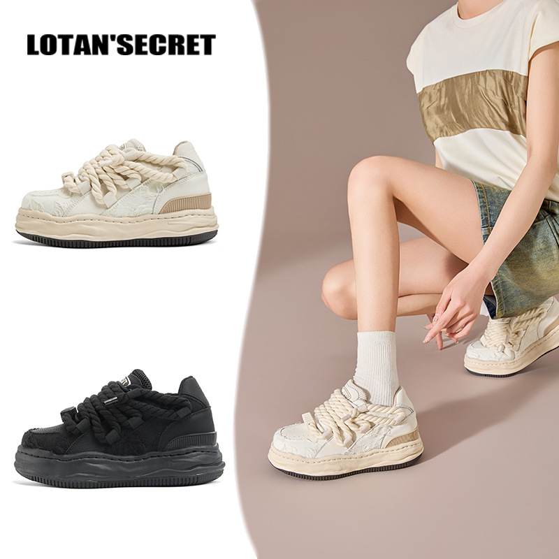 LOTANSECRET 여성용 두꺼운 밑창 베이비 캔버스 슈즈 2025 새로운 플랫폼 슈즈 다용도 캐주얼 스니커즈