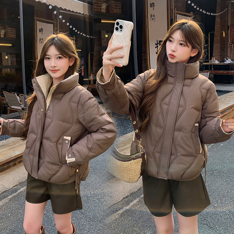 2025 moda de mujer nueva chaqueta de algodón de pluma corta ligera y delgada chaqueta de algodón de invierno de estilo exterior cuello de altura delgado abrigo grueso