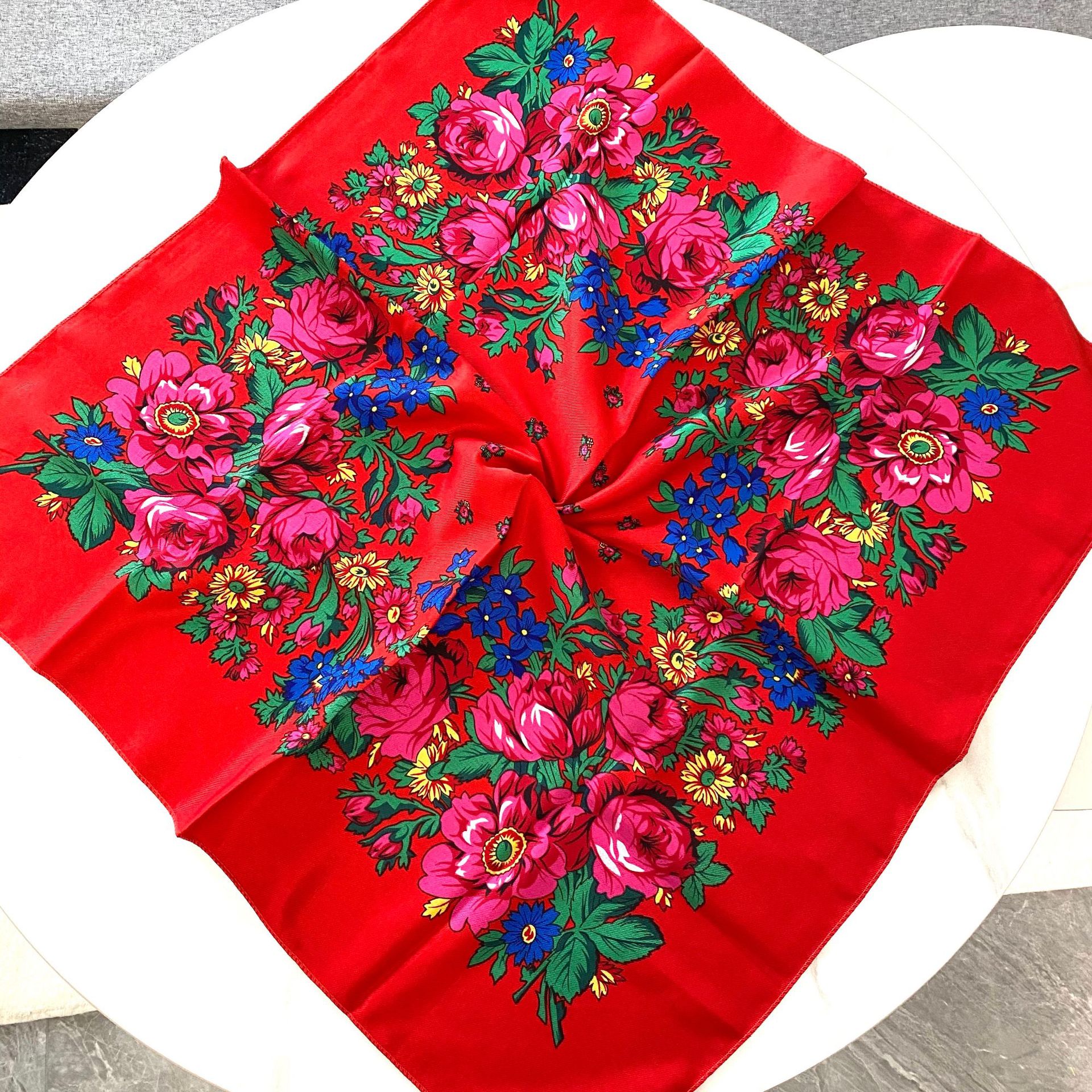 98g Weight Women's Retro Ethnic Style Bohemian Flower Artificial Cotton Printing Silk Scarf