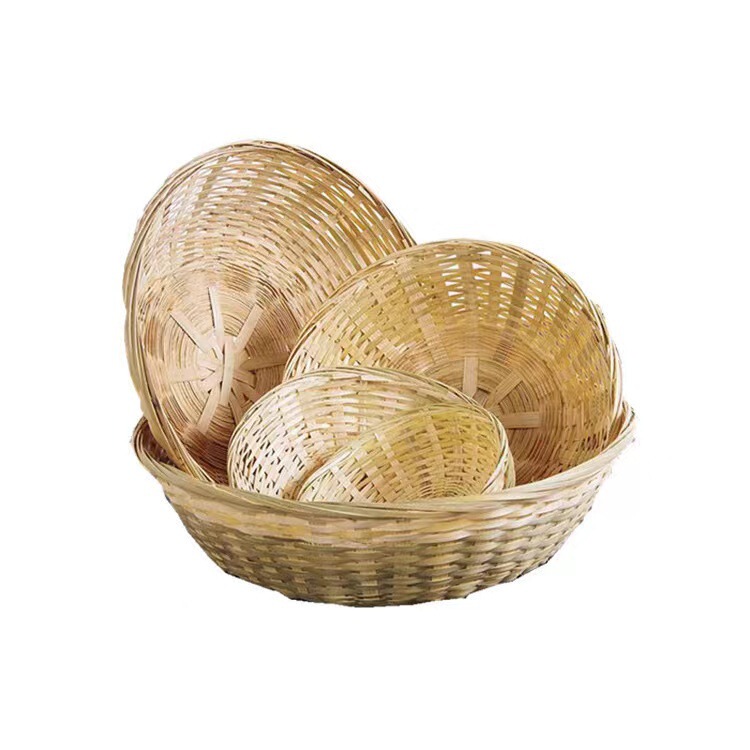 Round Bamboo Woven Food Storage Basket, Fruit, Egg, Vegetable Packaging Basket, Bread Basket, Bamboo Weaving