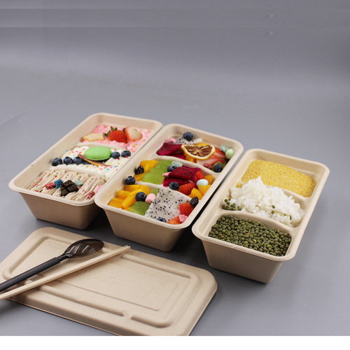Disposable dinner plate tray with four compartments and three compartments pulp takeout packaging compartments disposable degradable lunch box lunch box