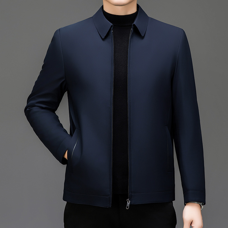 Autumn and Winter Fleece-Lined Thickened Jacket for Middle-Aged and Elderly Men, Casual Warm Coat with a Turn-Down Collar, Business Jacket, One-Piece Wholesale