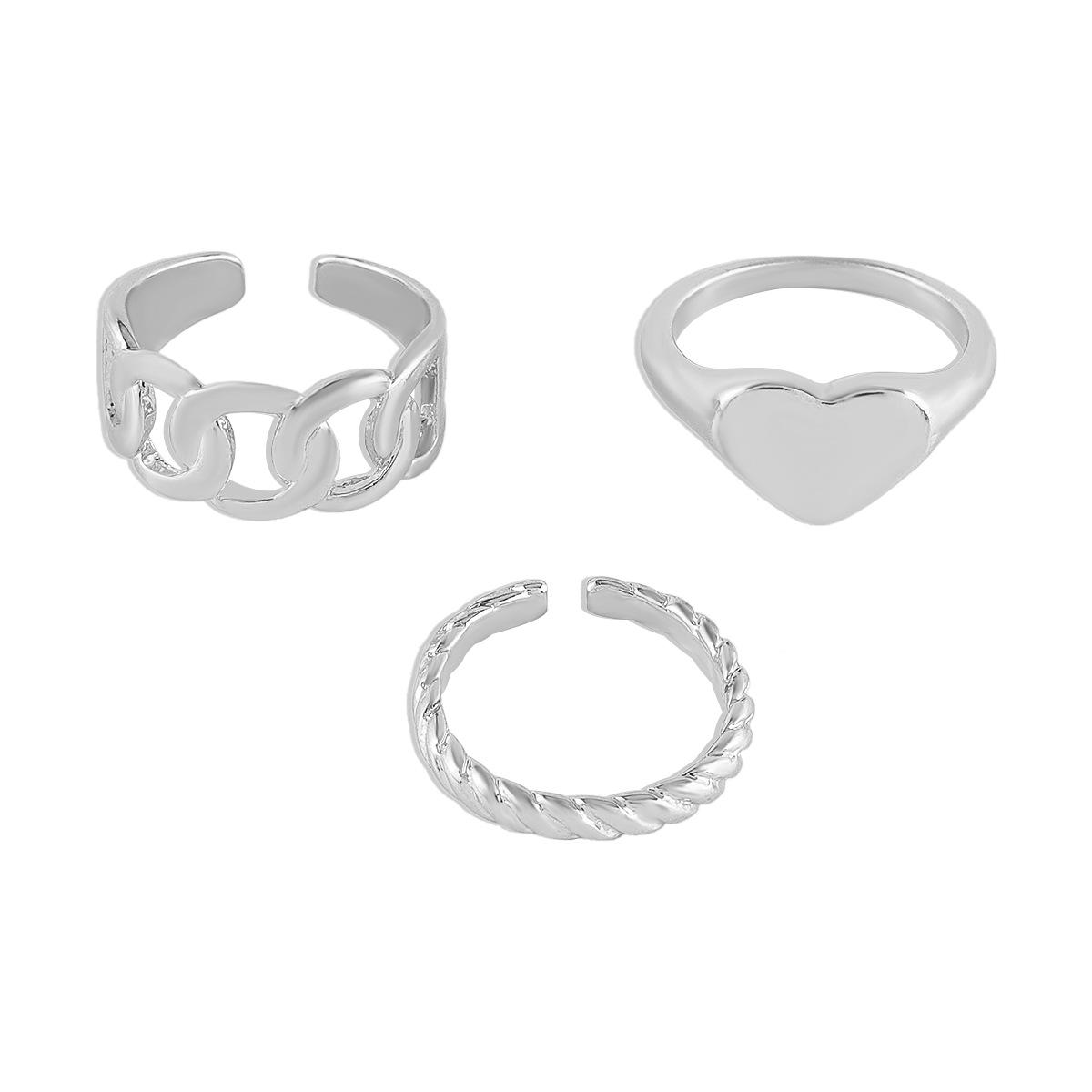 Mode Weibliche Metallic Einfache Hohl Kette Herz Öffnung Einstellbar Zink-legierung Ring Set display picture 6