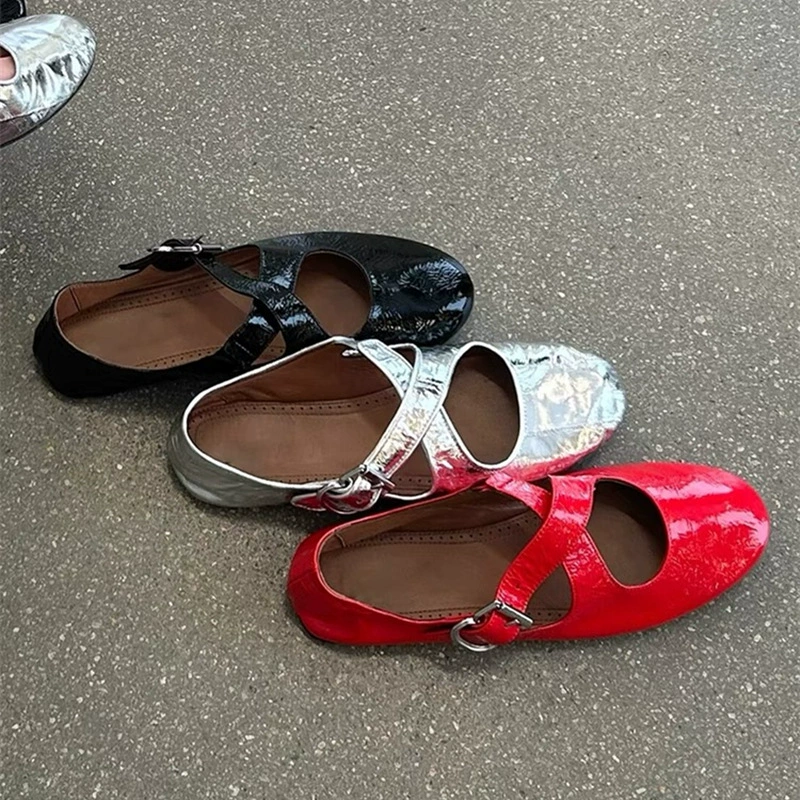 Версия из овчины ~ Однослойная обувь для бабушки с перекрестной пряжкой в Корейском стиле, женская обувь с мелким ртом и круглым носком, универсальные удобные ленивые туфли на плоской подошве