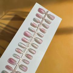 30片手工穿戴甲粉色魚尾紋顯白高級感可拆卸成品甲片