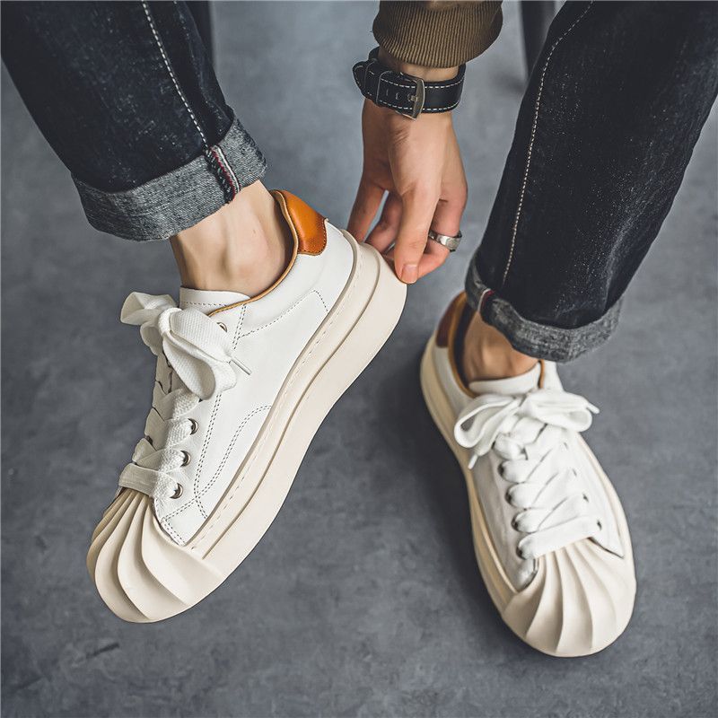 莆田爆款男鞋春季休闲百搭跑步运动板鞋学生内增高复古贝壳头