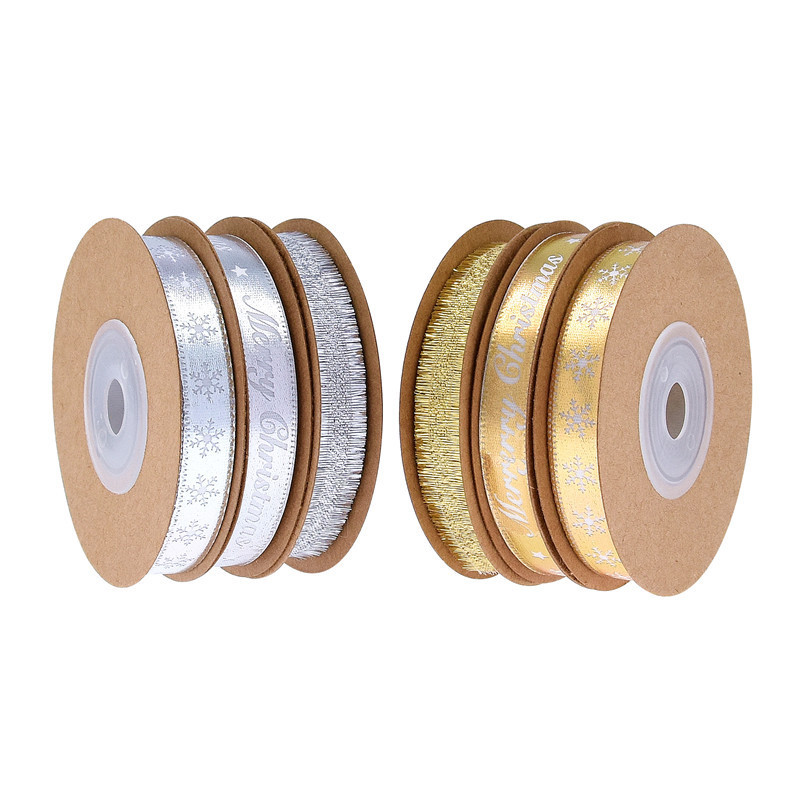 Regalos de Navidad transfronterizos estampados letras cinta impresa cinta de regalo embalaje de copo de nieve cinta de borde 10m en stock