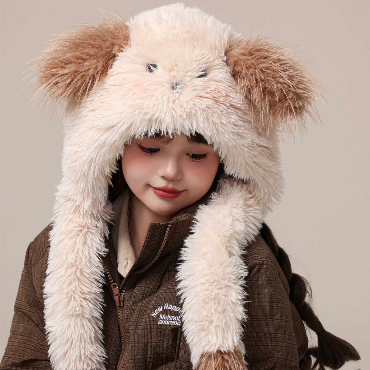Cute velvet demi-season windproof hat