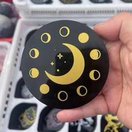 obsidian print mirro  天然半宝石黑曜石喷圆盘 多种图案可选