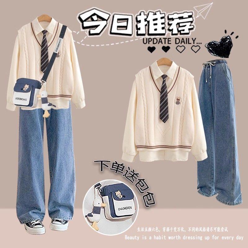 初中生秋装女2025新款学院风套装青少年女装高中学生一整套穿搭潮|undefined